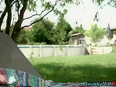 Old perv fucks 21yo slut outdoor after BJ and pussyfingering