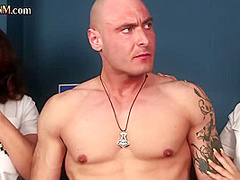 CFNM police voyeur watches 3some FFM HJ by her colleagues