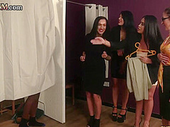 CFNM IR British babes suck black cock in changing room group