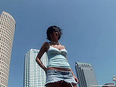 Hot Brunette Emo Chick with Great Tits Naked Masturbating in Public