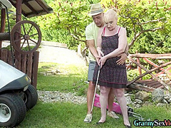 Lusty GILF with medium boobs fucked in pussy outdoor
