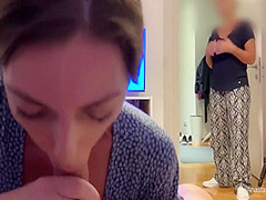 My Stepmom Caught Me Giving A Blowjob To My Boyfriend. We Were Talking And She Watched And He Cum. 8 Min