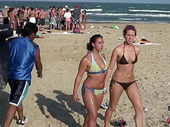 Windy Day on the Beach During Spring Break Meeting Some Party Girls