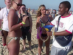 Windy Day on the Beach During Spring Break Meeting Some Party Girls