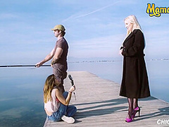 Local Fisherman Smashes Big Tits Blonde Milf On The Beach - Georgie Lyall And Frida Sante