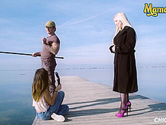 Local Fisherman Smashes Big Tits Blonde Milf On The Beach - Georgie Lyall And Frida Sante