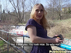 Public slut penetrated by wild fucker in wet pussy hole