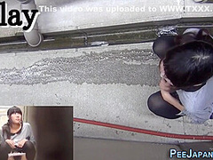 Petite Asian With Hairy Pussy Peeing Outdoors On Public