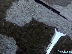 Petite Asian With Hairy Pussy Peeing Outdoors On Public