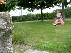 Chubby Blonde Babe With A Big Ass And Small Tits Fucks A Big Dick In Public While A Old Man Cuckolds