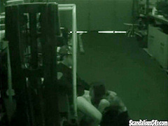 Warehouse slut sucks on dick