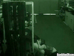 Warehouse slut sucks on dick