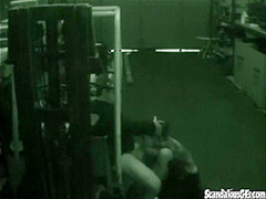 Warehouse slut sucks on dick