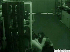 Warehouse slut sucks on dick