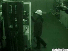 Warehouse slut sucks on dick