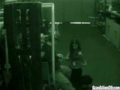 Warehouse slut sucks on dick