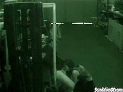 Warehouse slut sucks on dick