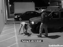 Slutty teen is caught as she sucks cock