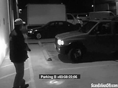 Slutty teen is caught as she sucks cock