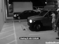 Slutty teen is caught as she sucks cock