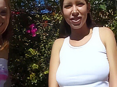 Two Young Horny Girls Share One Big Cock And Masturbates