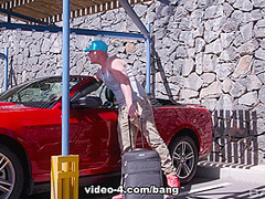 Alexis Crystal Lets Two Studs Take Turns On Her Ass While Up Against A Car - Bang