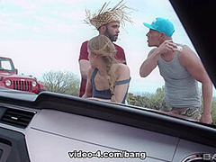Alexis Crystal Lets Two Studs Take Turns On Her Ass While Up Against A Car - Bang