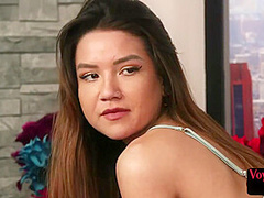 Voyeur CFNM babe in lingerie and heels teases Black guy