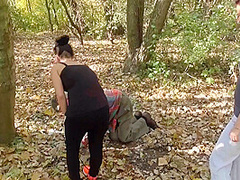 Training their old pet slave in the forest by Femdom Austria