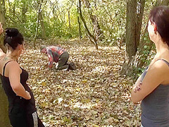 Training their old pet slave in the forest by Femdom Austria