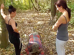 Training their old pet slave in the forest by Femdom Austria