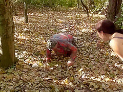 Training their old pet slave in the forest by Femdom Austria