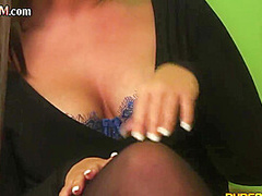 CFNM babe jerks cock and naked voyeur busty MILF watches