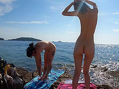 Hot Girls Brilla And Poppy Doing Naked Yoga On The Beach In Sunny Croatia