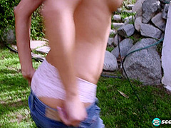 Beautiful And Bashful Brunette Kara Is A Nervous 20something Who Does A Striptease And A Masturbation Show Outdoors.