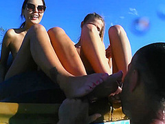 Pool teens waterboarding foot domination fun by Foot Girls