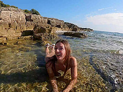 Rebeka Ruby Nude On A Beach Walking In The Water Searching For Interesting Shells