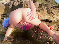 Hot Ginger Model Lea Masturbating On The Beach With A Dildo While On Vacation