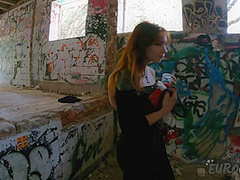 Brille And Cheri Tagging Graffiti Nude While On Vacation And Laying On A Topless Beach