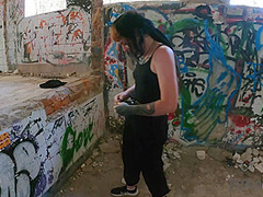 Brille And Cheri Tagging Graffiti Nude While On Vacation And Laying On A Topless Beach