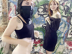 Brille And Cheri Tagging Graffiti Nude While On Vacation And Laying On A Topless Beach