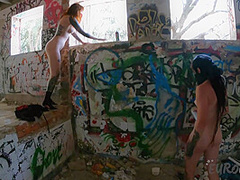 Brille And Cheri Tagging Graffiti Nude While On Vacation And Laying On A Topless Beach