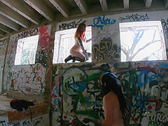 Brille And Cheri Tagging Graffiti Nude While On Vacation And Laying On A Topless Beach