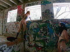 Brille And Cheri Tagging Graffiti Nude While On Vacation And Laying On A Topless Beach