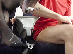 Stewardess gives nylon footjob in plane by Foot Girls