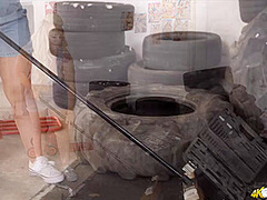 Lizzie in Garage Perv - DownblouseJerk