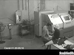 Co workers masturbating in horny office warehouse