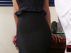 CFNM voyeur MILF in lingerie and heels teases guy in office