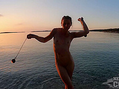 Nude Beach Fire Dancing At Sunset With Gorgeous Ginger Lea