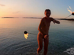 Nude Beach Fire Dancing At Sunset With Gorgeous Ginger Lea